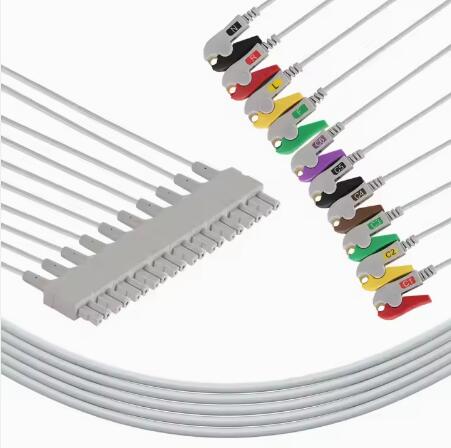 Norav Medical Compatible with 1200W EKG Leadwire cable,10 Leads Pinch Clips IEC EKG Cable for ECG Stress Leadset