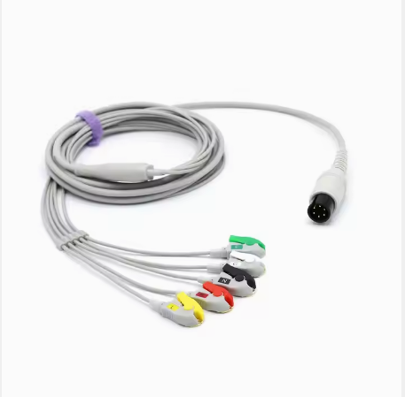 AAMI direct-connect ecg cable 5 leads IEC european standard with pinch connector general 6 pins